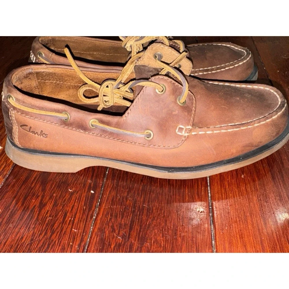 Clarks Shoes Mens7 M Morven Sail Boat Brown Leather Lace Up Comfort Low Org 110$